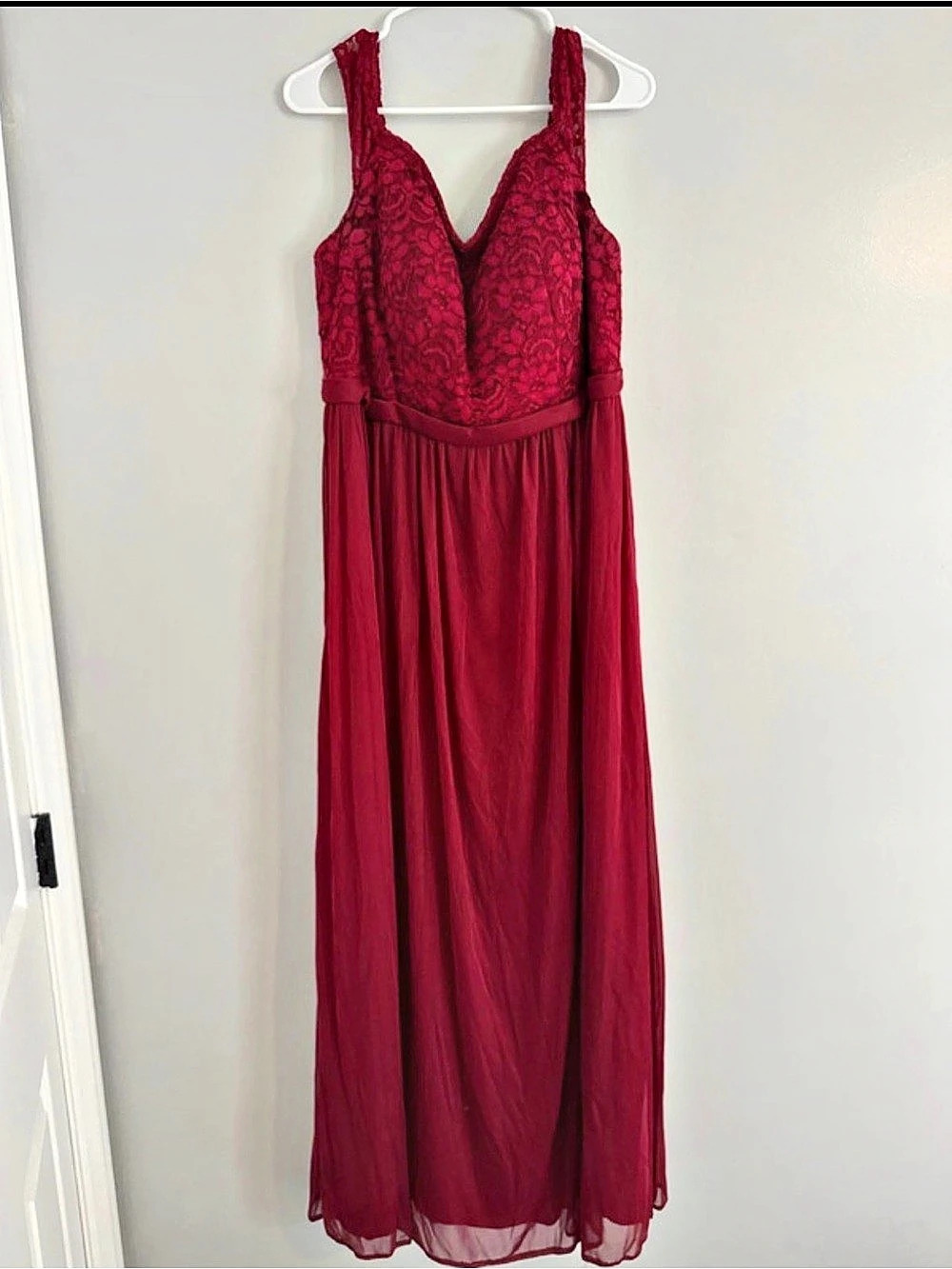 Azazie Lace Bodice Maxi Dress in Red